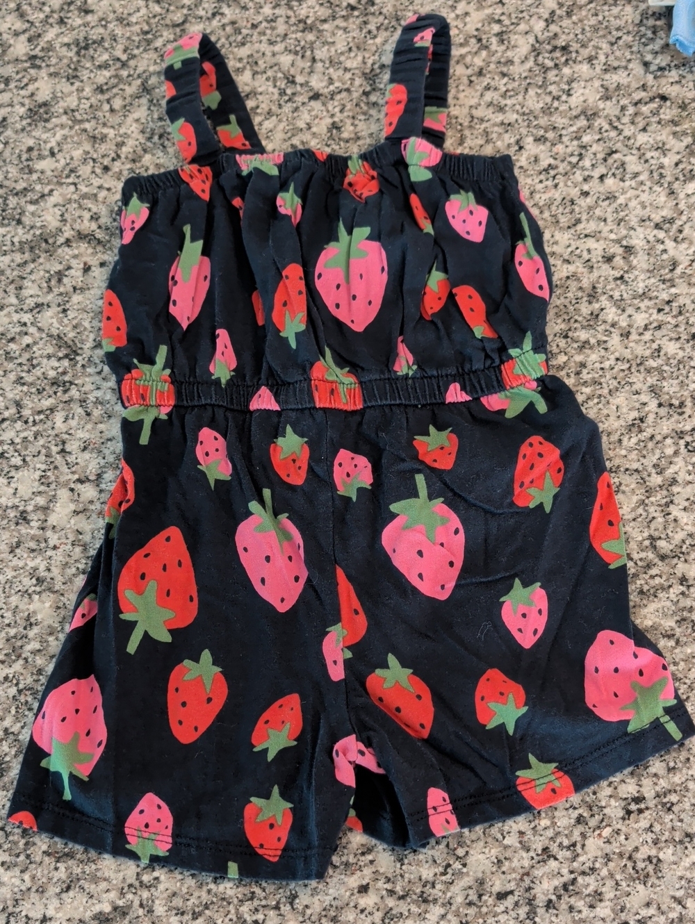 Girls' Black Strawberry Print Romper - Kids Bottoms